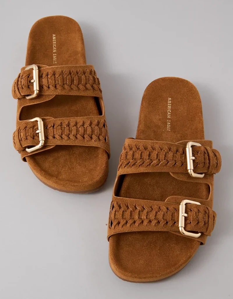 AE Sueded Double Buckle Slide Sandal