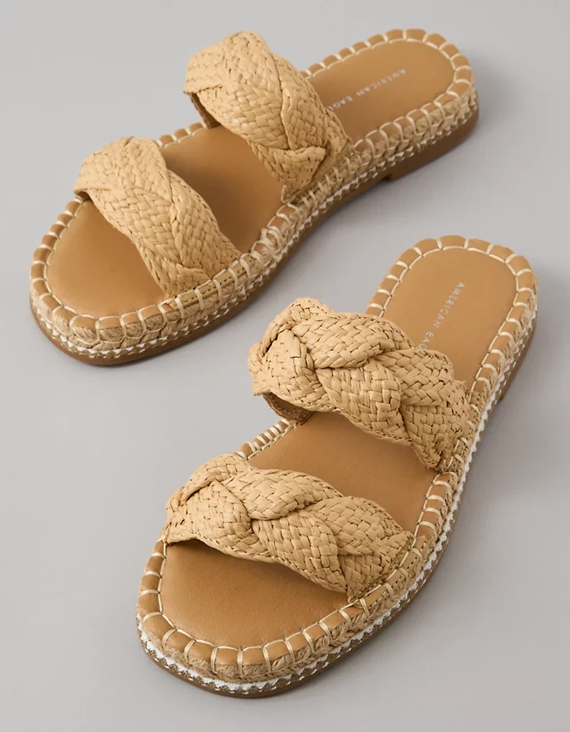 AE Double Strap Raffia Slide Sandal