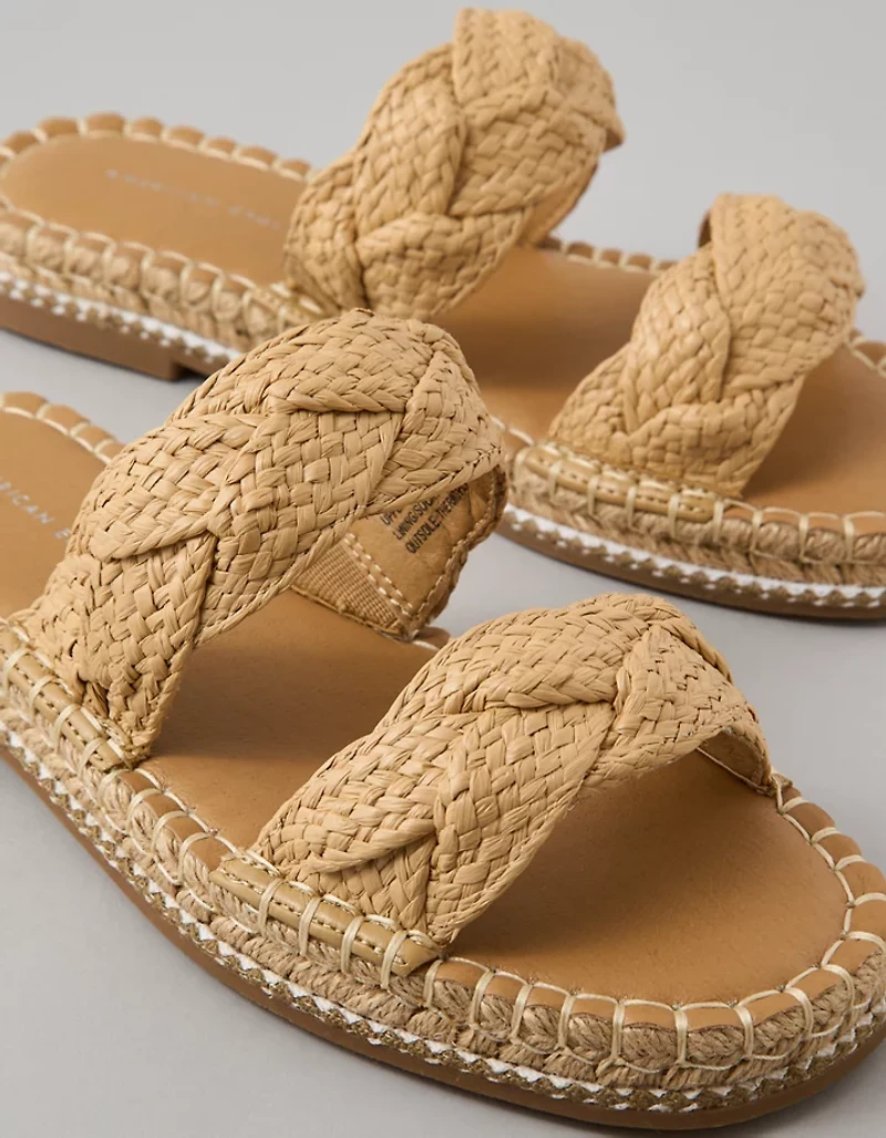 AE Double Strap Raffia Slide Sandal