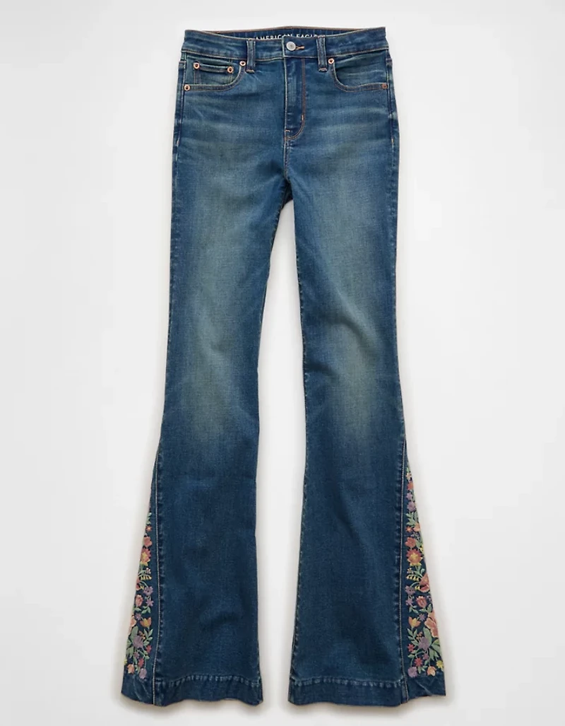 AE Next Level Super High-Waisted Embroidered Flare Jean