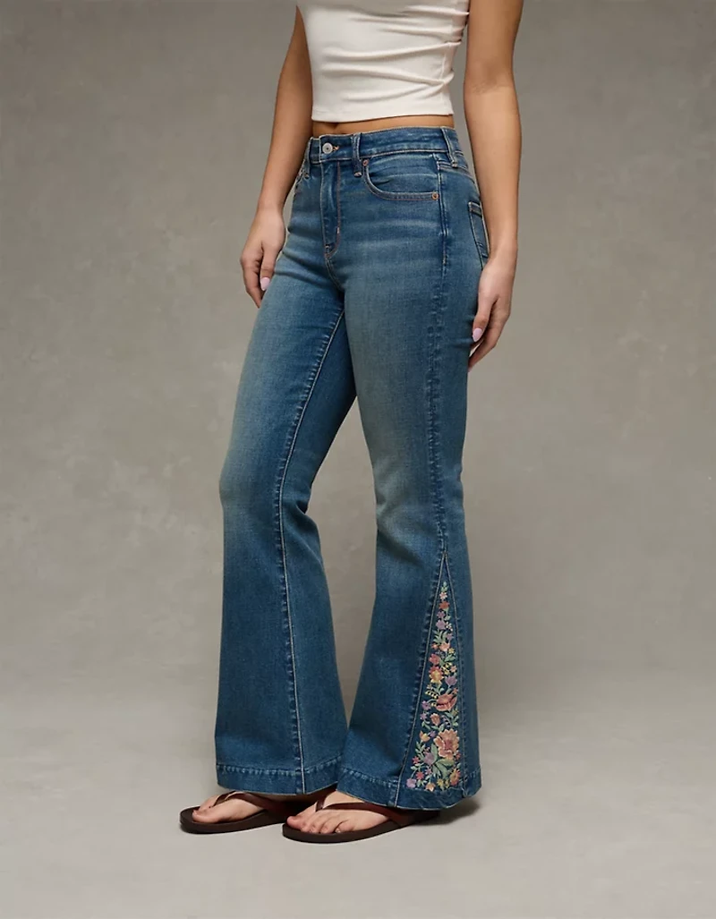 AE Next Level Super High-Waisted Embroidered Flare Jean