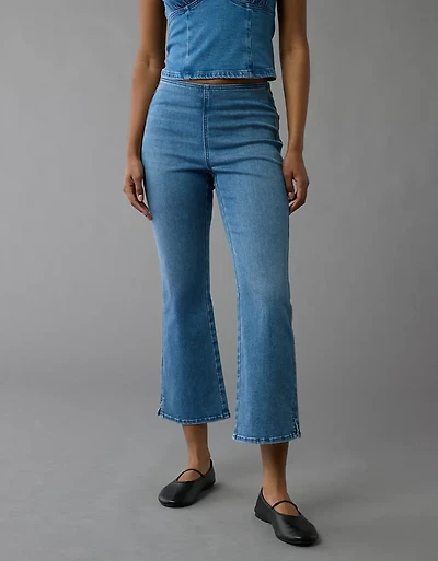 Jean court à jambe semi-évasée taille haute enfiler Luxe AE