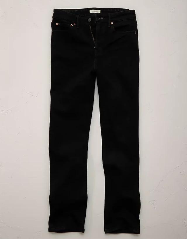 american eagle cigarette jeans AE Low-Rise Classic Straight Jean like fabric that holds its shape/Classic 5 AE Super High-Waisted Baggy Wide-Leg