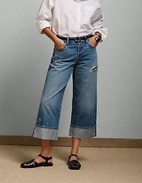 AE77 Premium Wide Crop Cuff Jean