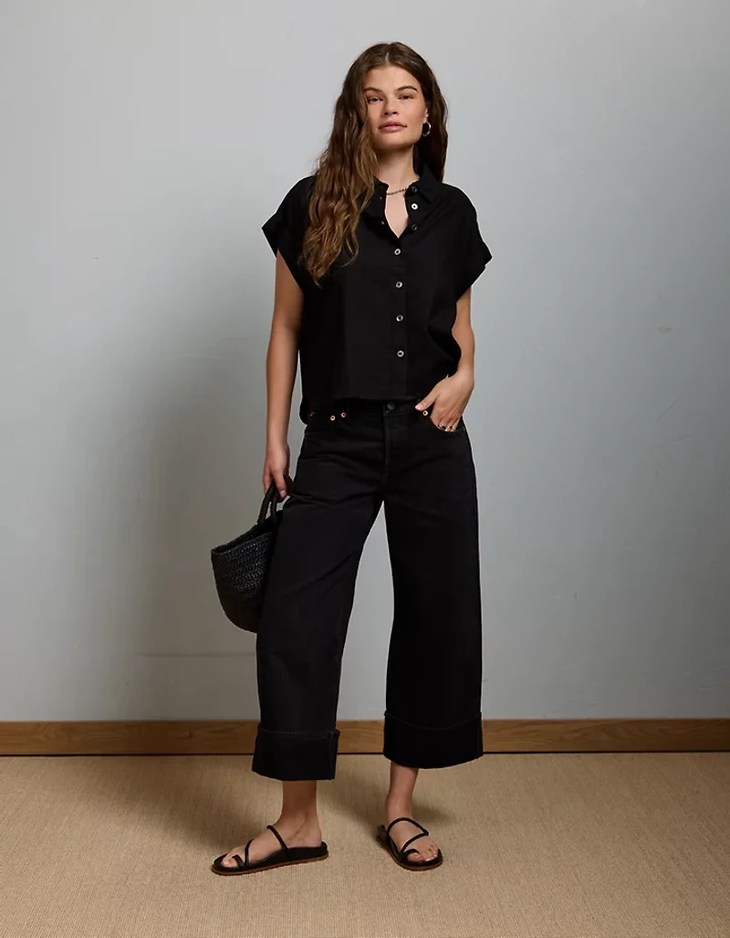 AE77 Premium Wide Crop Cuff Jean