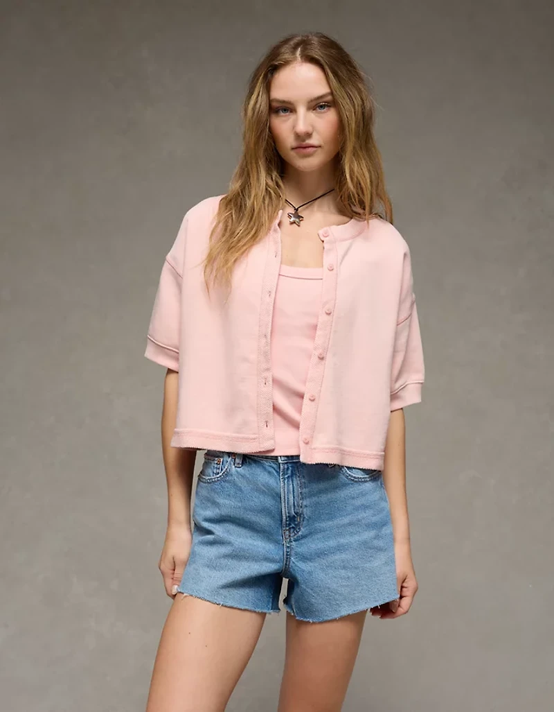 AE Saturday Fleece Button-Up Cardigan