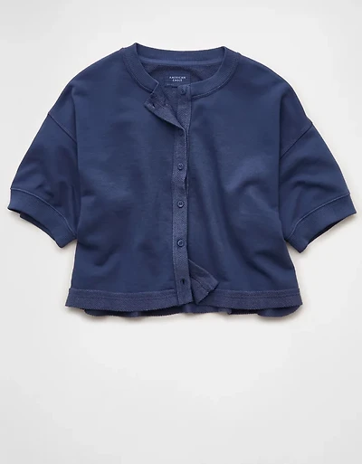 AE Saturday Fleece Button-Up Cardigan Sweater