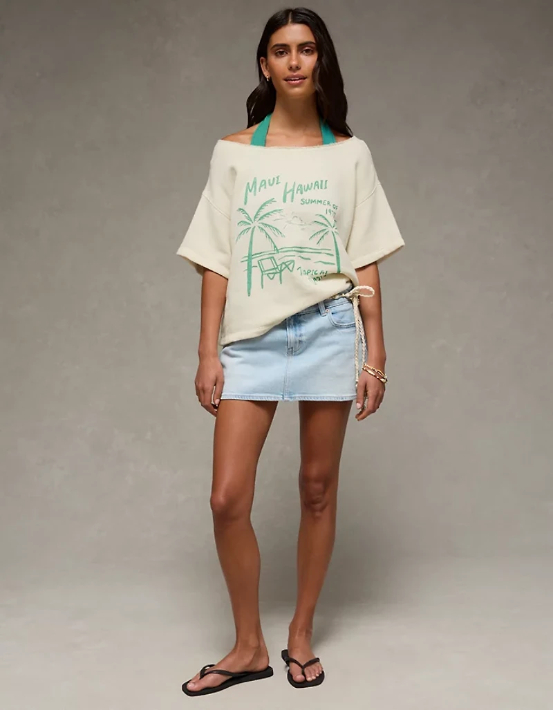 AE Off-the-Shoulder Short-Sleeve Sweatshirt