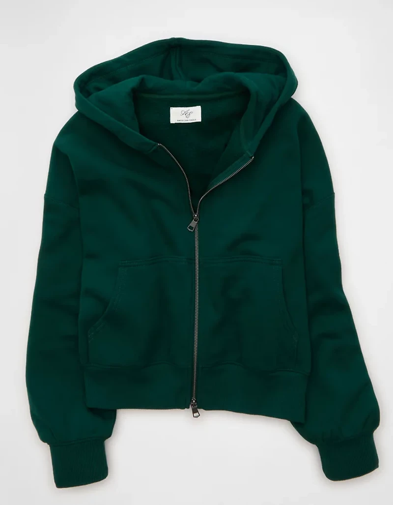 AE Everyday Luxe Balloon-Sleeve Full-Zip Sweatshirt