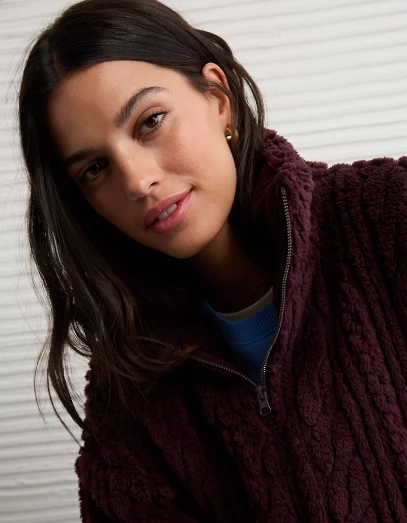 Chandail en tissu-laine torsadé avec glissière pleine longueur AE