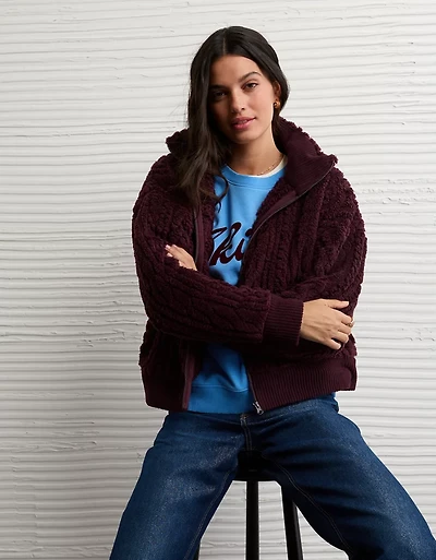 Chandail en tissu-laine torsadé avec glissière pleine longueur AE