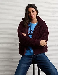 Chandail en tissu-laine torsadé avec glissière pleine longueur AE