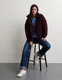 Chandail en tissu-laine torsadé avec glissière pleine longueur AE