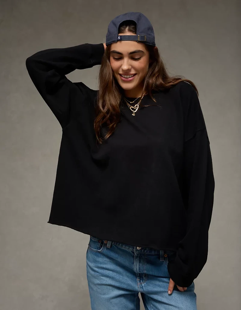 AE Everyday Luxe Cropped Cut-Off Sweatshirt