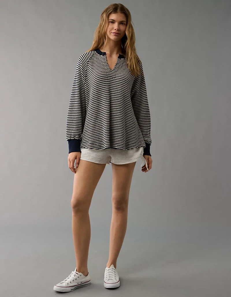 AE Big Hug Notch Neck Waffle Sweatshirt
