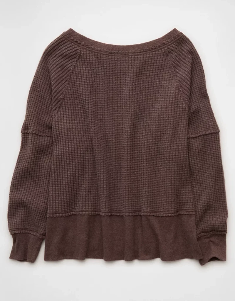 AE Big Hug Off-The-Shoulder Waffle Sweatshirt