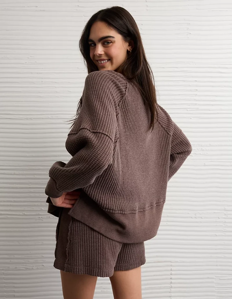 AE Big Hug Off-The-Shoulder Waffle Sweatshirt