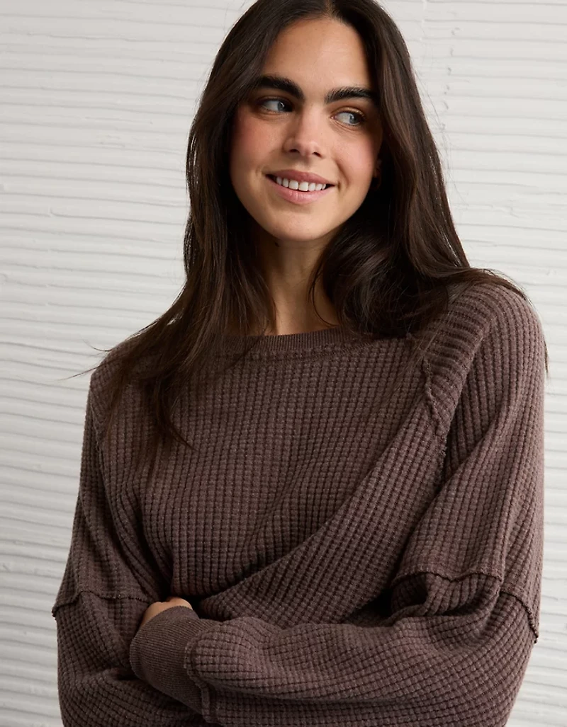 AE Big Hug Off-The-Shoulder Waffle Sweatshirt