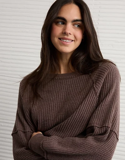 AE Big Hug Off-The-Shoulder Waffle Sweatshirt