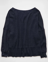 AE Big Hug Off-The-Shoulder Waffle Sweatshirt