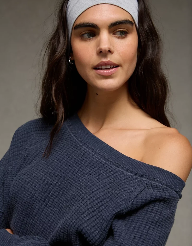 AE Big Hug Off-The-Shoulder Waffle Sweatshirt