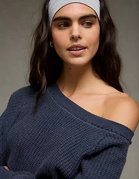 AE Big Hug Off-The-Shoulder Waffle Sweatshirt