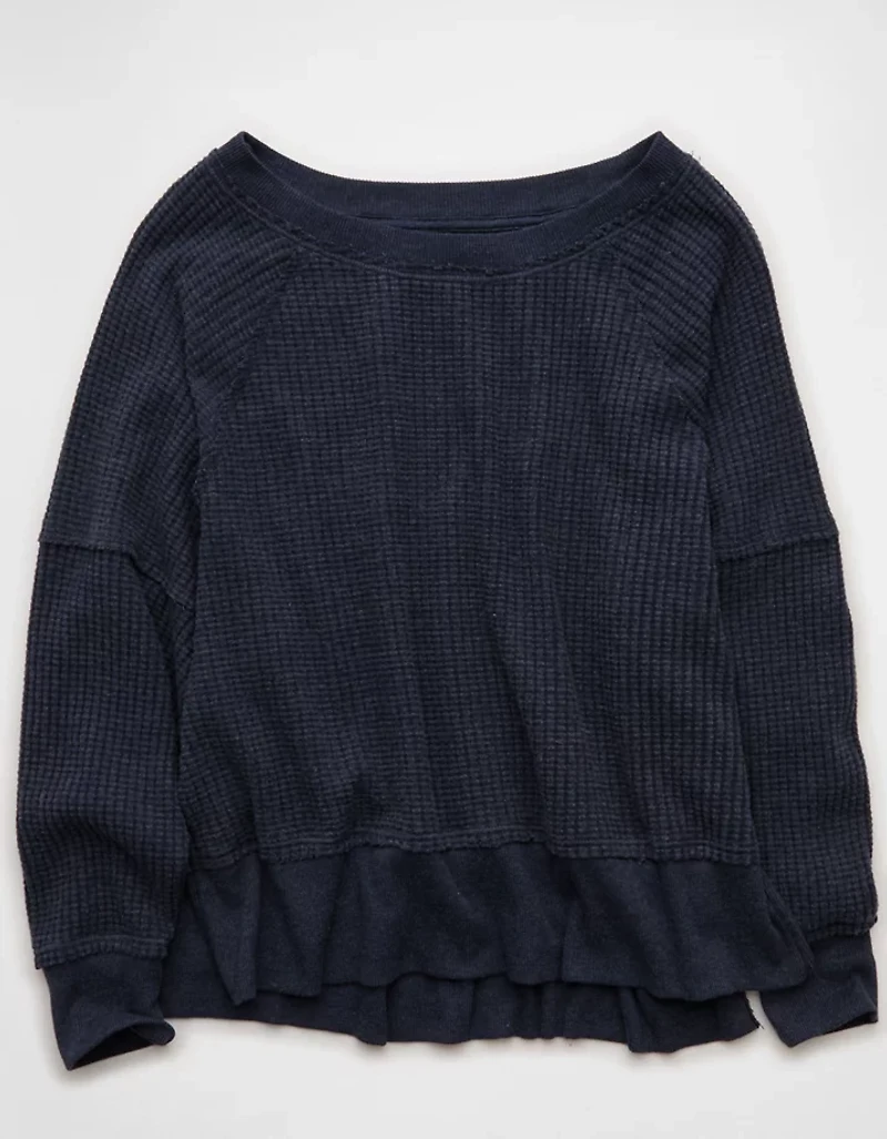 AE Big Hug Off-The-Shoulder Waffle Sweatshirt