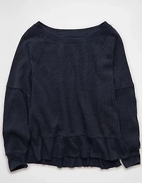 AE Big Hug Off-The-Shoulder Waffle Sweatshirt