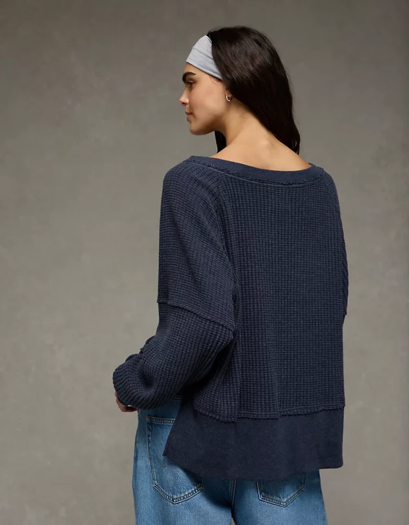 AE Big Hug Off-The-Shoulder Waffle Sweatshirt