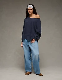 AE Big Hug Off-The-Shoulder Waffle Sweatshirt