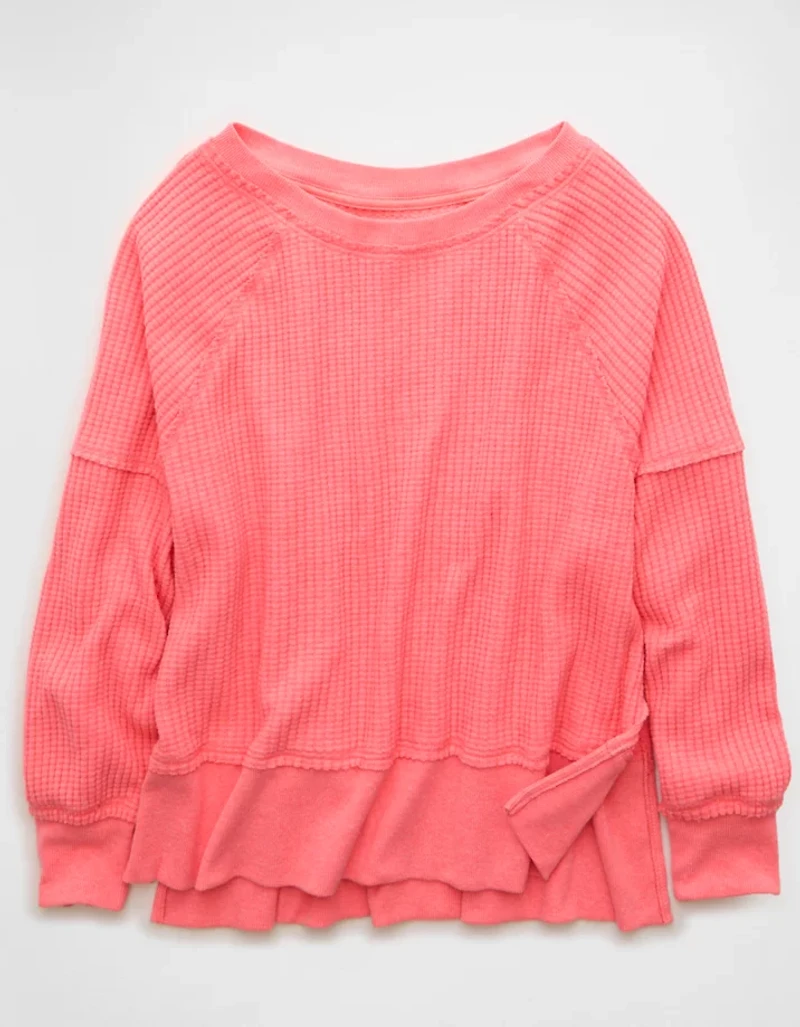 AE Big Hug Off-The-Shoulder Waffle Sweatshirt