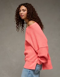 AE Big Hug Off-The-Shoulder Waffle Sweatshirt
