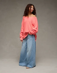 AE Big Hug Off-The-Shoulder Waffle Sweatshirt