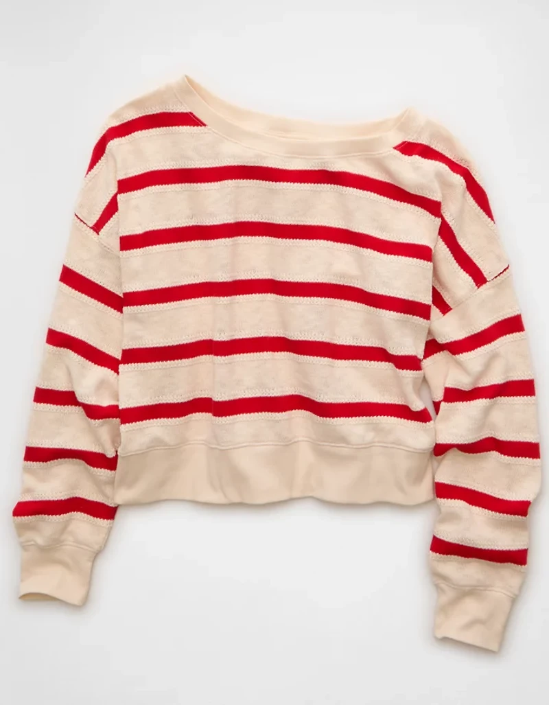 AE Striped Off-the-Shoulder Sweatshirt