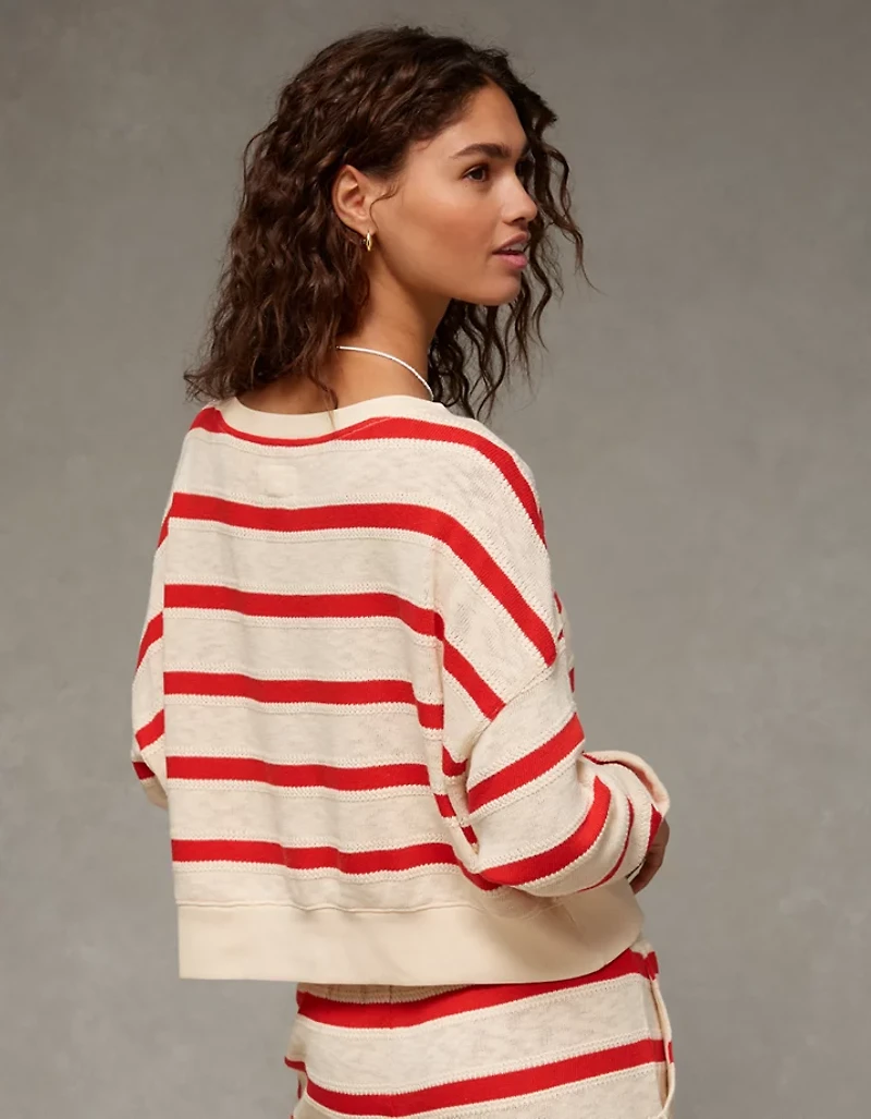 AE Striped Off-the-Shoulder Sweatshirt
