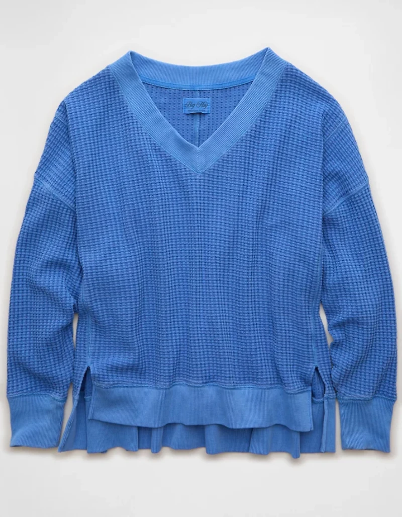 AE Big Hug V-Neck Waffle Sweatshirt