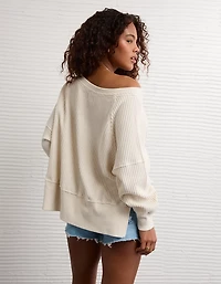 AE Big Hug Off-the-Shoulder Waffle Sweatshirt