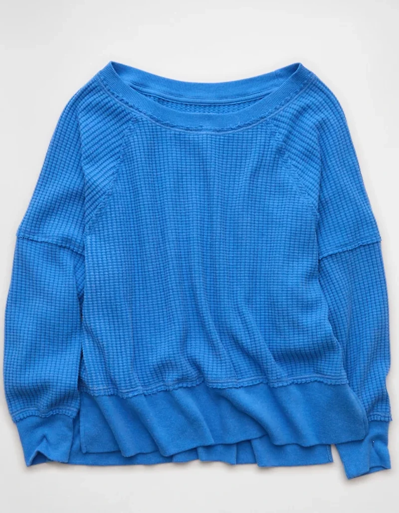 AE Big Hug Off-the-Shoulder Waffle Sweatshirt