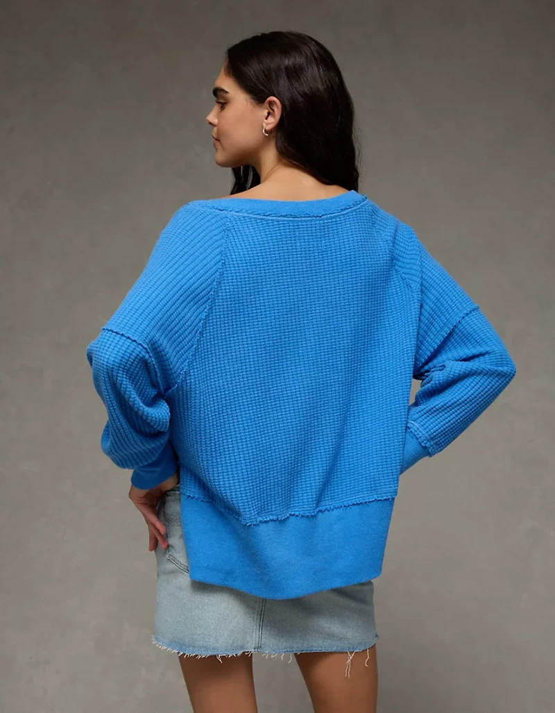 AE Big Hug Off-the-Shoulder Waffle Sweatshirt