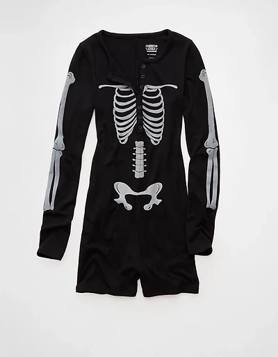 Barboteuse pyjama pelucheuse à imprimé squelette AE