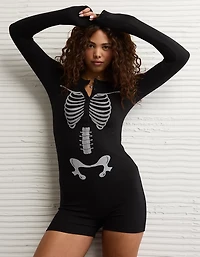 Barboteuse pyjama pelucheuse à imprimé squelette AE