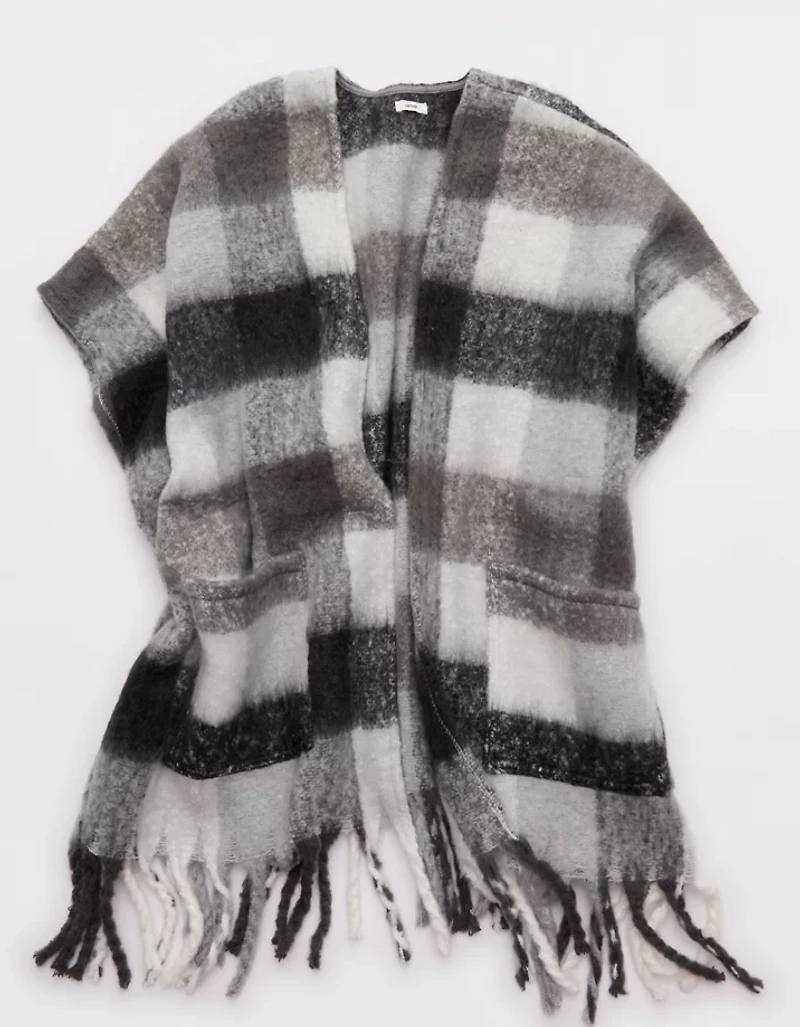 Aerie Fringe Plaid Cape
