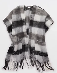 Aerie Fringe Plaid Cape