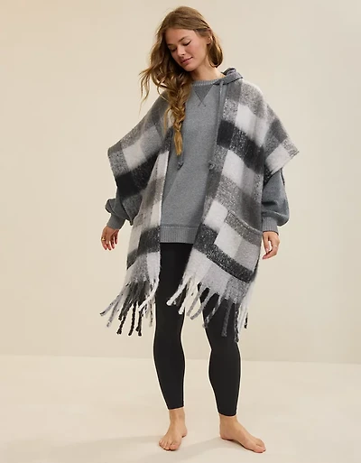 Aerie Fringe Plaid Cape