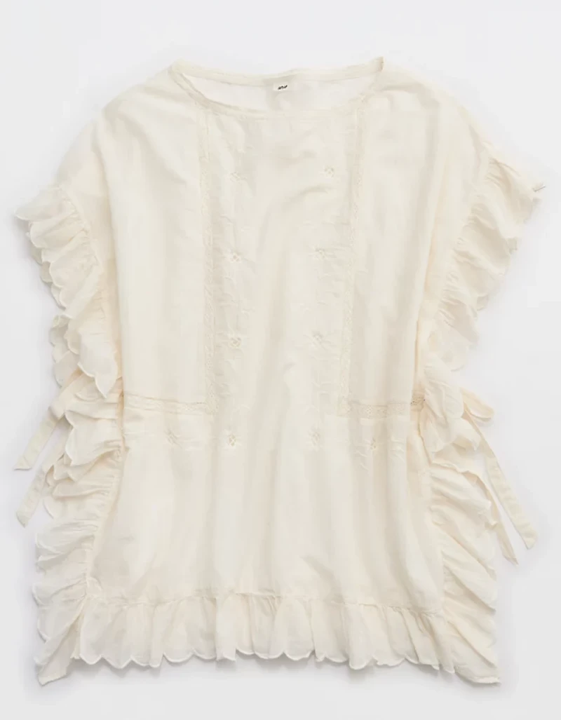 Aerie Embroidered Scalloped Pullover