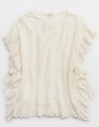 Aerie Embroidered Scalloped Pullover