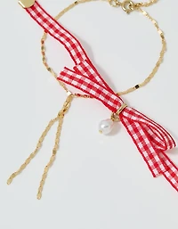 Aerie Gingham Bow Bracelet