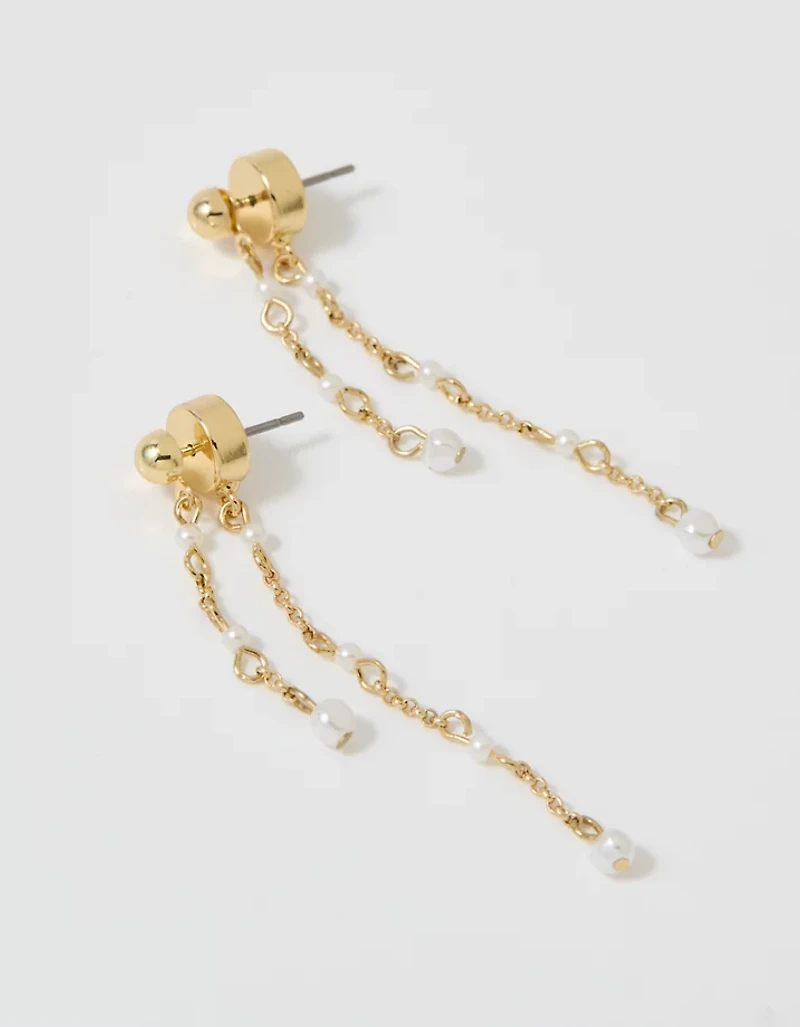 Aerie Pearl Double Chain Drop Earrings