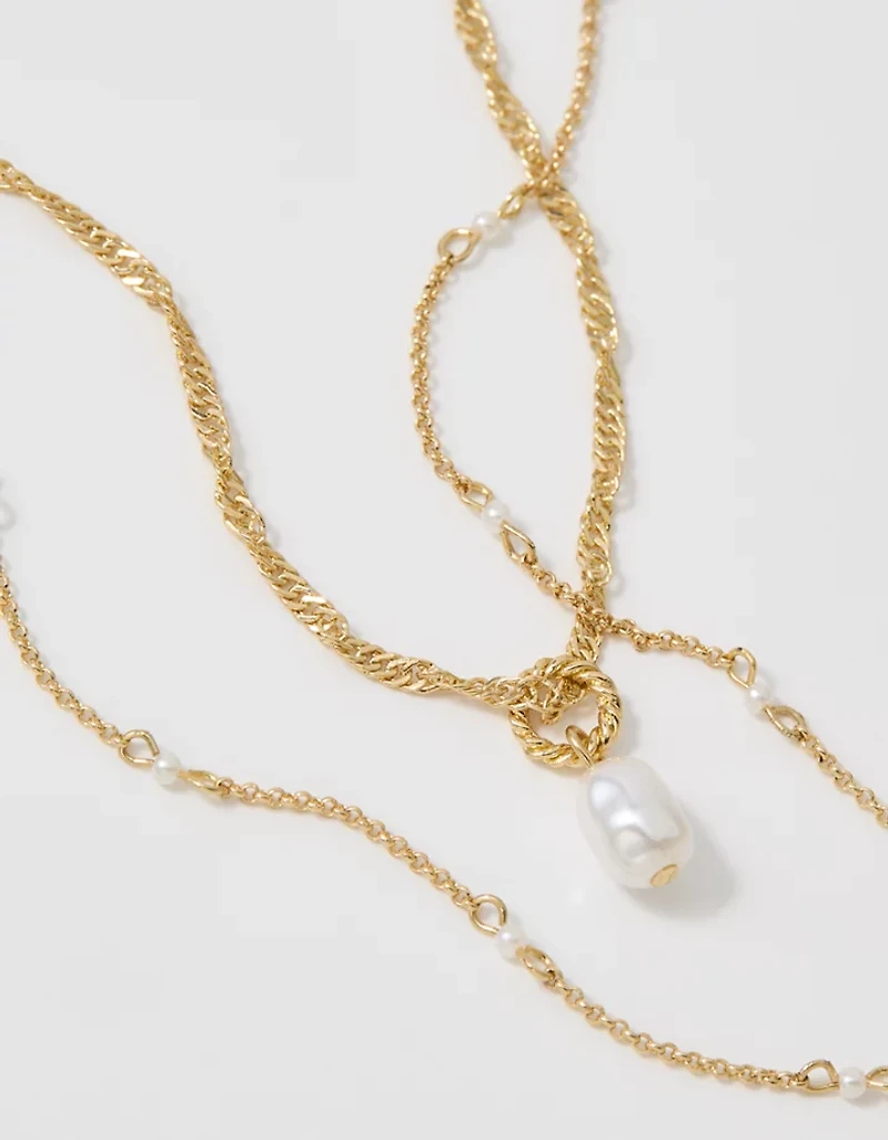 Aerie Twist Chain Pearl Necklace