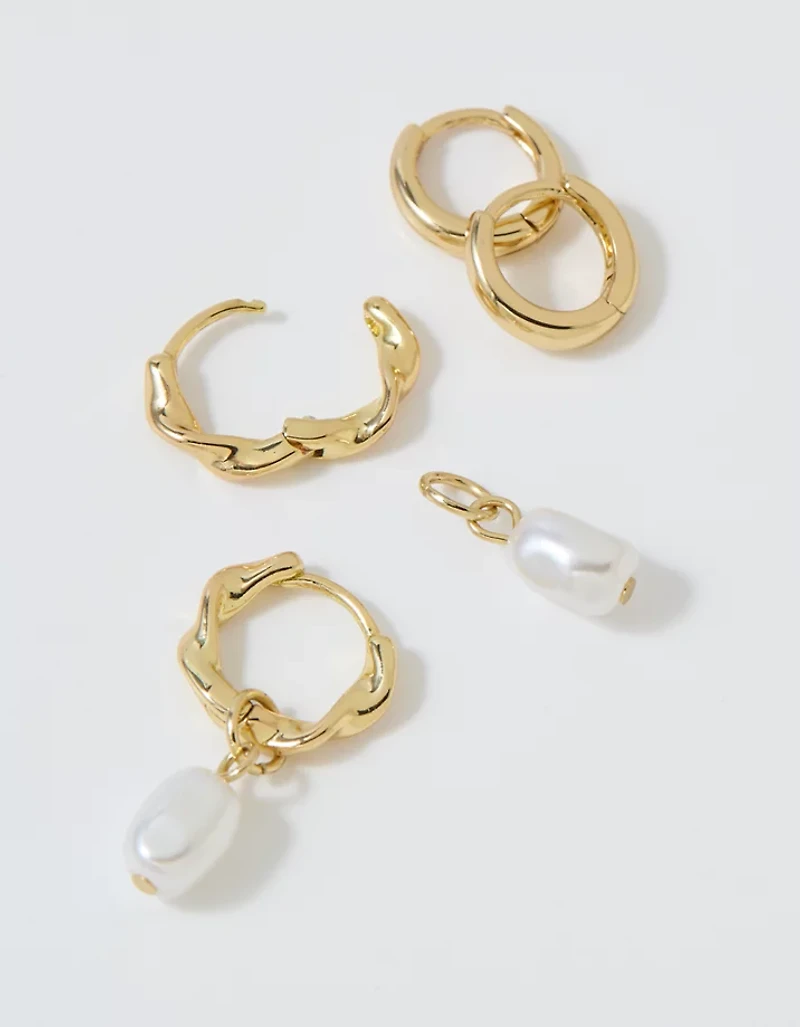 Aerie Twist Pearl Hoop Earrings 2-Pack
